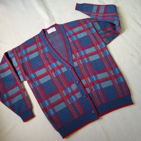 Vintage Pendleton Wool Cardigan Sweater Men's Size Medium Red Plaid - Picture 1 of 14